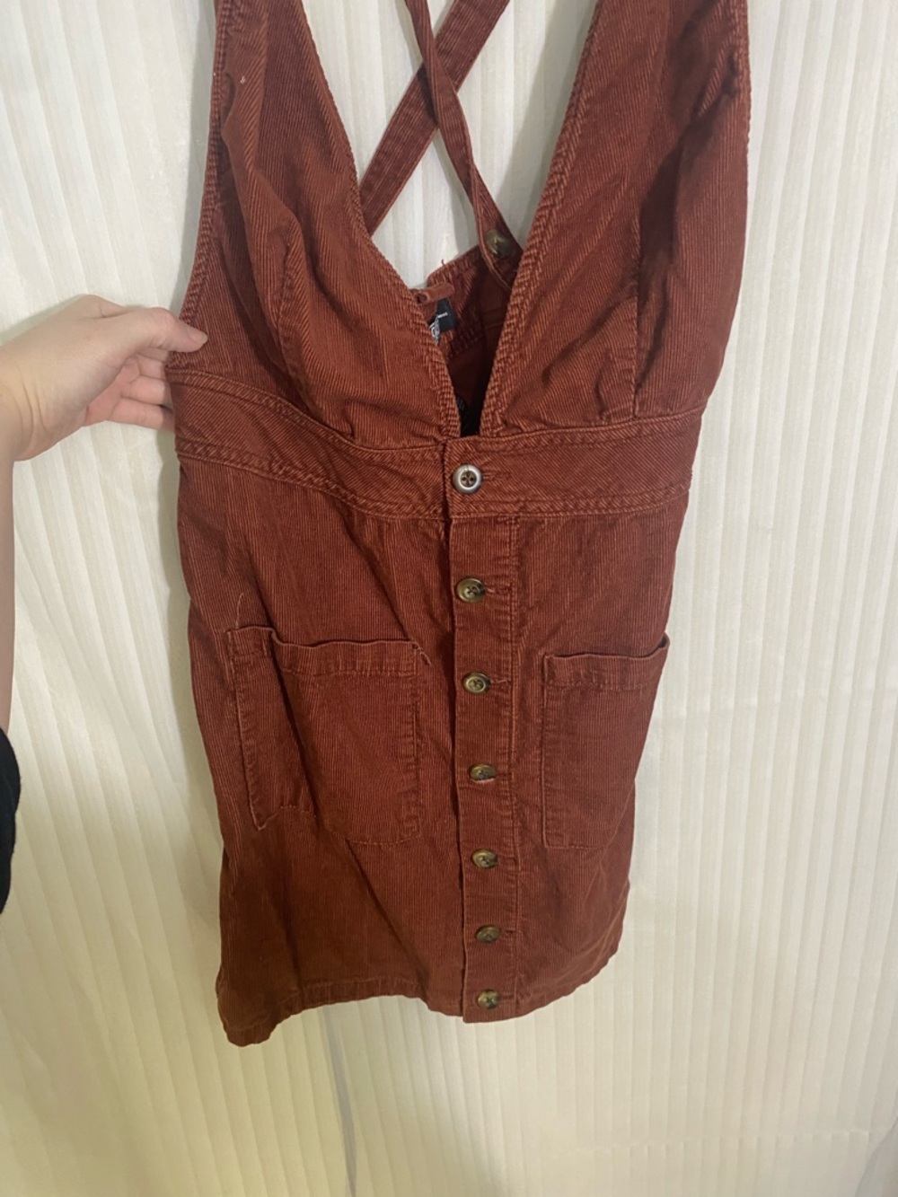 Rewash Rust Brown Button-Front Pinafore Mini Dress - Picture 4 of 6